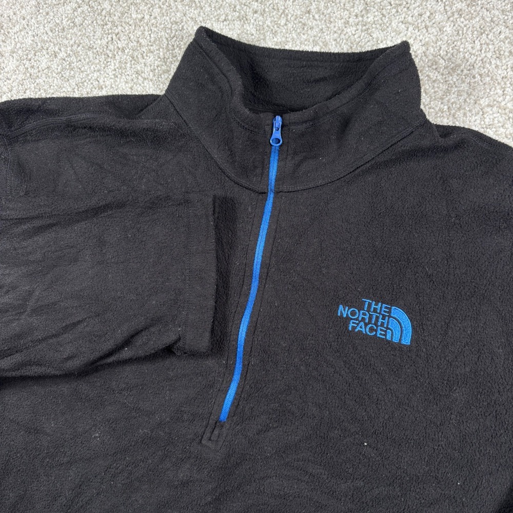 The North Face Fleece Pullover Mens XL Black TKA 100 Quarter Zip Blue Logo